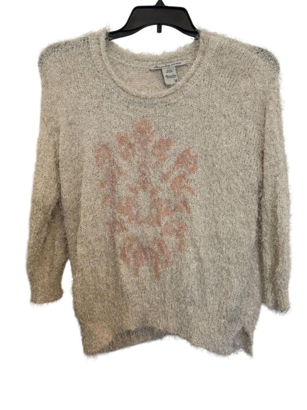 American Rag Cie Beige Fuzzy Knit Sweater With Paw Print Design M